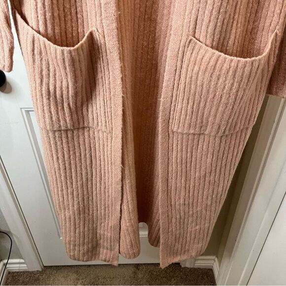 Lost Ink Open Front Cardigan Duster Pockets Dusty Pink Tan Womens Size 2 Boho - Picture 3 of 10